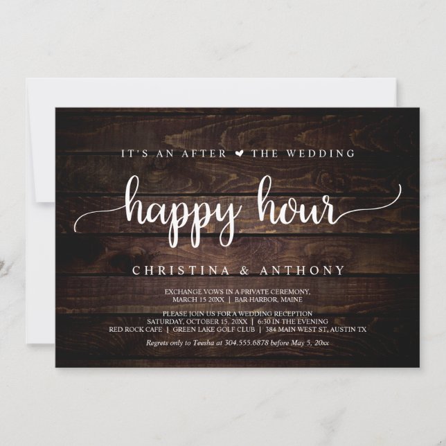 Efter The Wedding Happy Hour, Rustic Elopement Inbjudningar (Framsida)