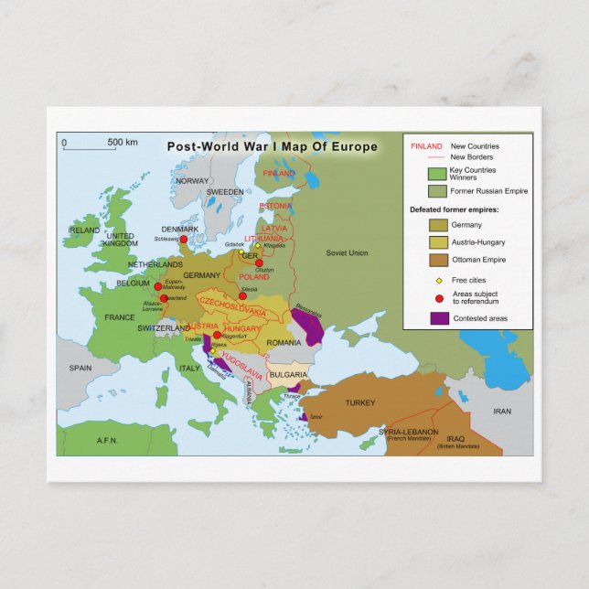 Efter Världskrig I Karta i Europa Vykort (Framsida)