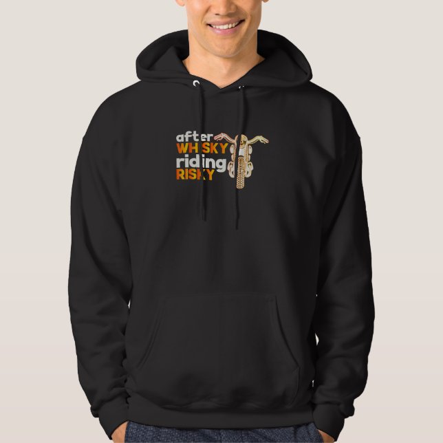 Efter Whisky Riding Risky Biker Motorcycle Whisky Hoodie (Framsida)