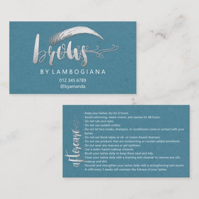 Efterbehandlingsanvisningar Brow Microblading Blue Visitkort (Fram/baksida)
