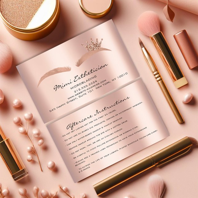 Efterbehandlingsanvisningar Eyebrow Ro Microblade Visitkort (Aftercare Instructions Eyebrow Rose Microblade Business Card)