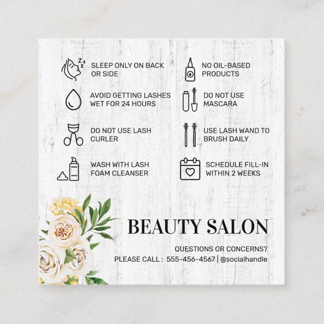 Efterbehandlingskort för vår fyrkantigt visitkort (Baksida)