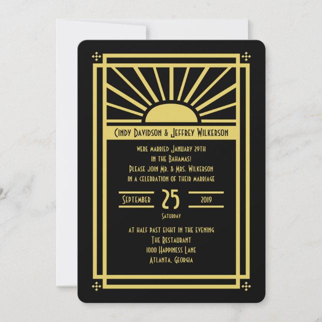 Efterbröllopsfestinbjudan -- Art Deco Inbjudningar (Framsida)