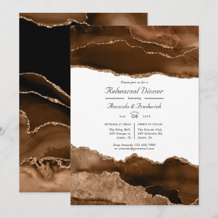 Efterert Guld Watercolor Agate Rehearsal Dinner Inbjudningar