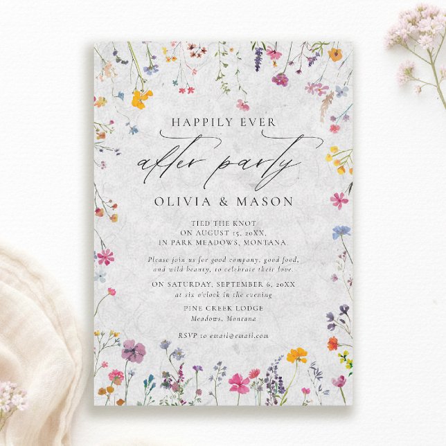 Efterfest Wildflower Garden Elfenbensvit Modern Br Inbjudningar (wildflower wedding after party invite watercolor garden backyard barn summer spring elegant ivory)