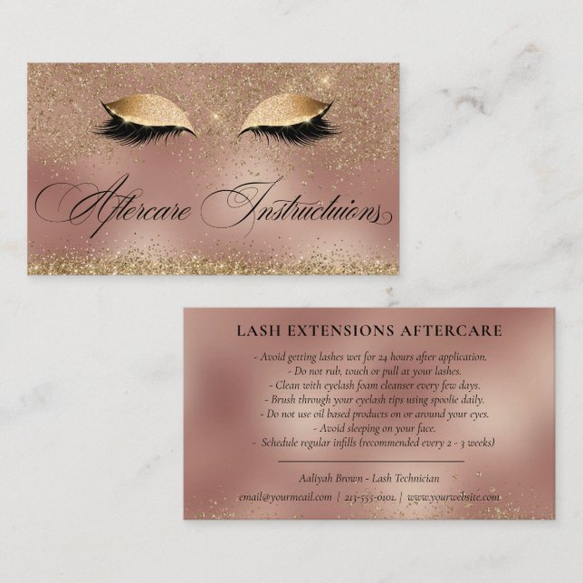 Efterhandsinstruktion Luxury Guld Copper Lash Care Visitkort (Fram/baksida)
