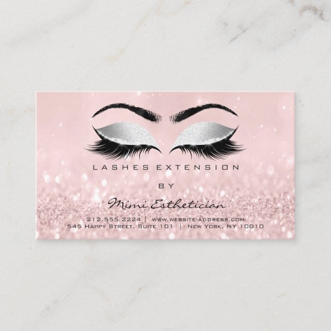 Efterhandsinstruktioner aska Rosa Glitter Grått Visitkort (Framsida)
