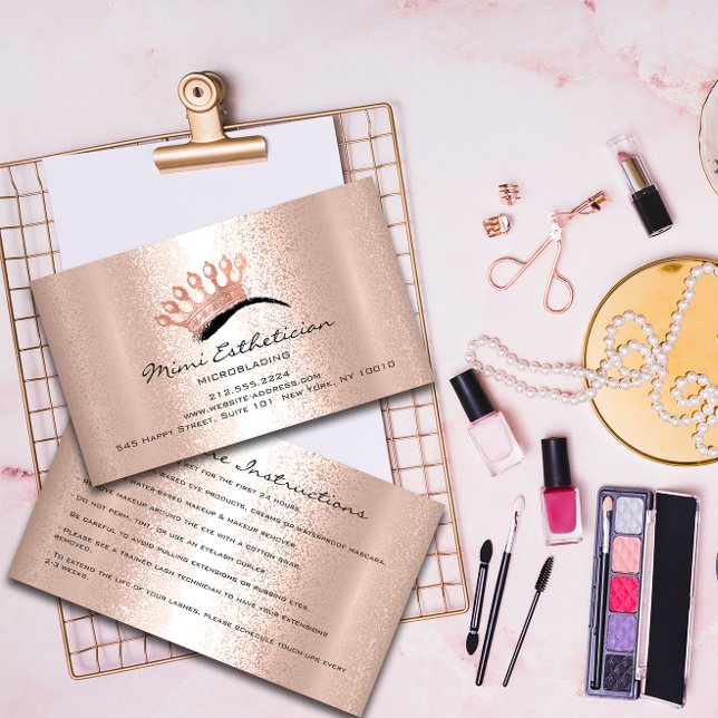 Efterhandsinstruktioner - Brows Logotyp Krona Micr Visitkort (Aftercare Instructions Brows Logo Crown Microblade Business Card)