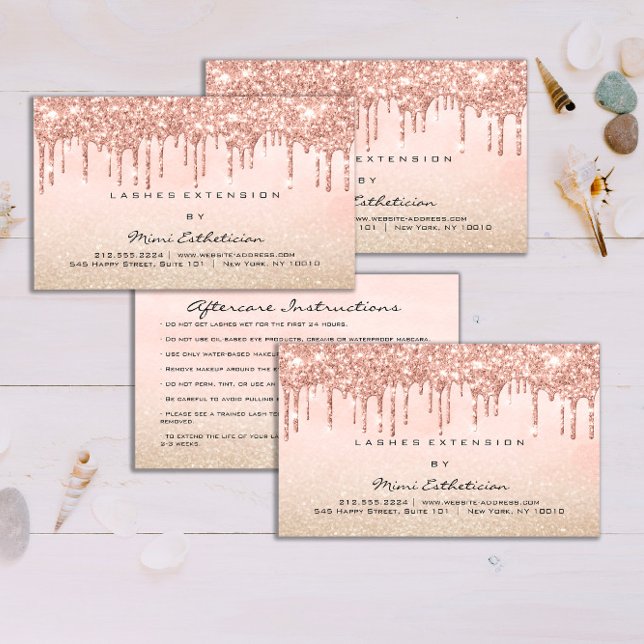 Efterhandsinstruktioner Eyelash Ro Glitter Drips Visitkort (Aftercare Instructions Eyelash Rose Glitter Drips Business Card)