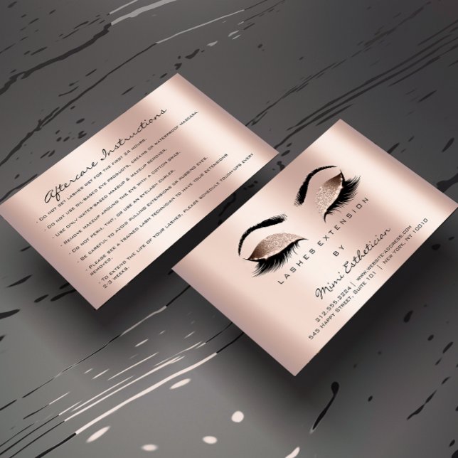 Efterhandsinstruktioner i Lash Ro Guld Visitkort (Aftercare Instructions Lashes Rose Gold Business Card)