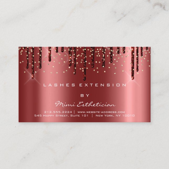 Efterhandsinstruktioner Lash Burgundy Drip Confett Visitkort (Framsida)