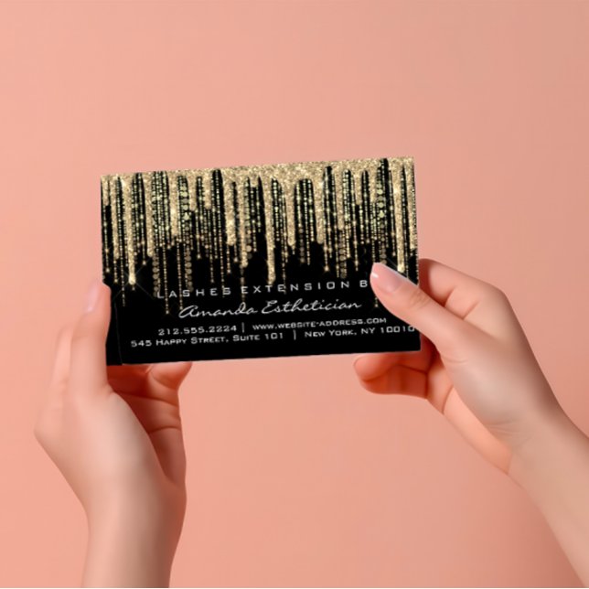 Efterhandsinstruktioner Lash Extension Guld Black Visitkort (Aftercare Instructions Lash Extension Gold Black Business Card)
