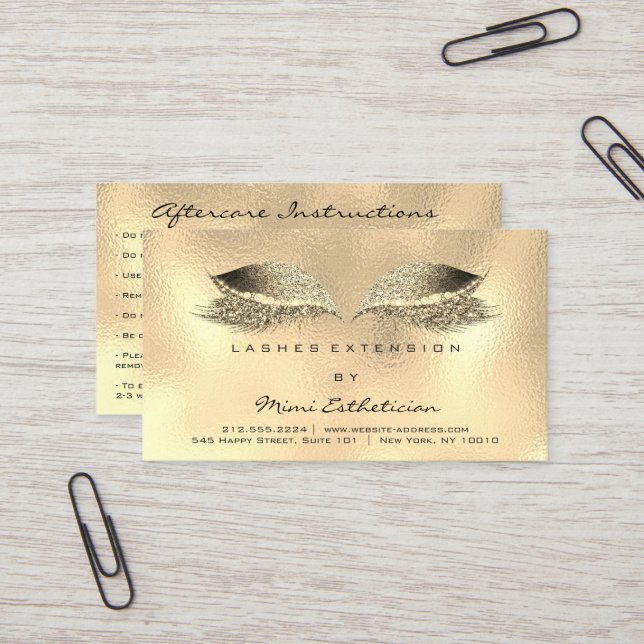 Efterhandsinstruktioner: Lash Metallic Guld Visitkort (Fram/Back In Situ)