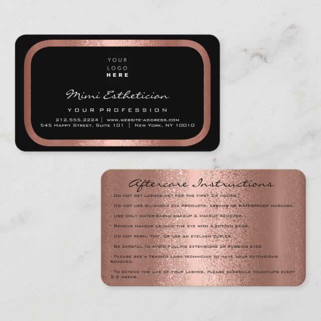 Efterhandsinstruktioner Lash Ro Black Logotyp Visitkort (Fram/baksida)