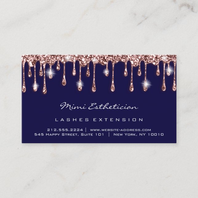 Efterhandsinstruktioner: Lash Ro Glitter Drip Navy Visitkort (Framsida)