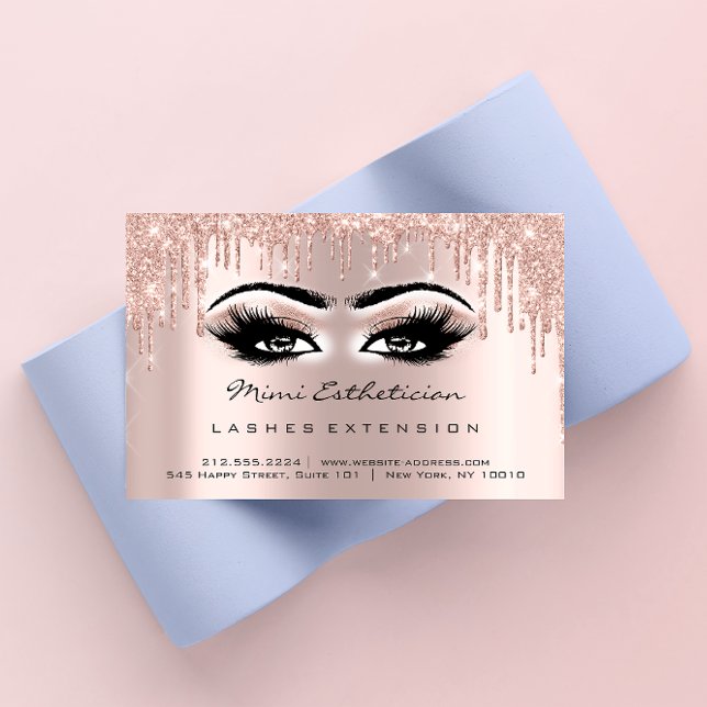 Efterhandsinstruktioner Lash Ro Guld Drips Öga Visitkort (Aftercare Instructions Lash Rose Gold Drips Eyes Business Card)