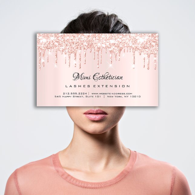 Efterhandsinstruktioner Lash Ro Guld Drips Rosa Visitkort (Aftercare Instructions Lash Rose Gold Drips Pink Business Card)