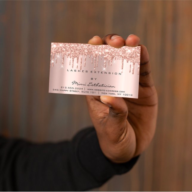Efterhandsinstruktioner Lash Ro Guld Drips Spark Visitkort (Aftercare Instructions Lash Rose Gold Drips Spark Business Card)