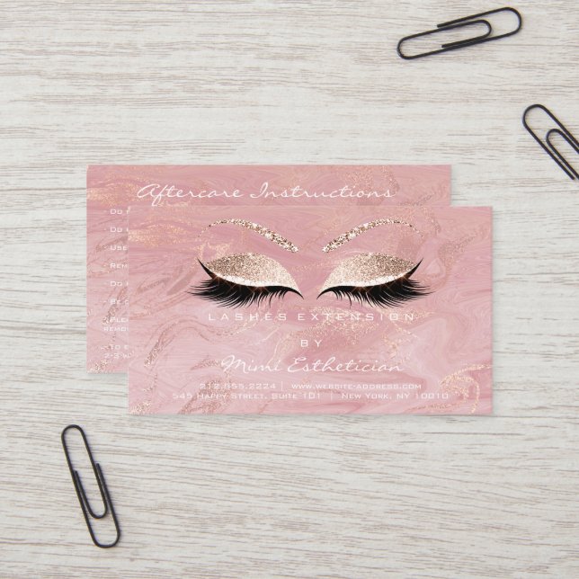 Efterhandsinstruktioner Lash Studio Rosa Marble Visitkort (Fram/Back In Situ)