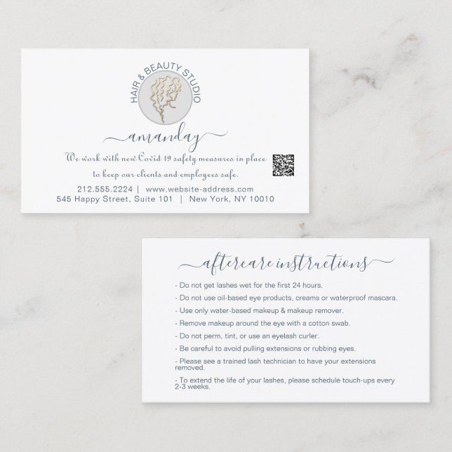 Efterhandsinstruktioner Lash White Logotyp QR CODE Visitkort (Fram/baksida)
