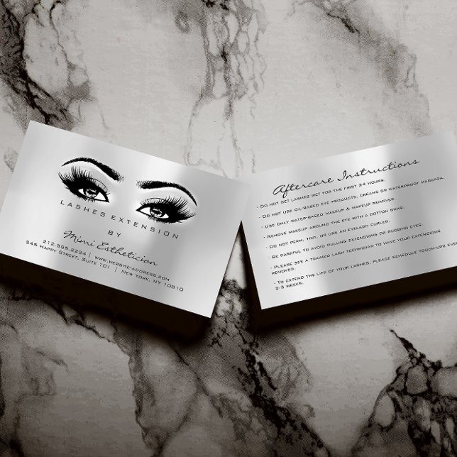 Efterhandsinstruktioner Utslag Grått Visitkort (Aftercare Instructions Lashes Extension Gray Business Card)
