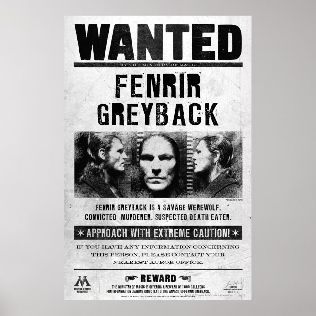 Efterlysningsaffisch för Fenrir Greyback Poster (Framsidan)