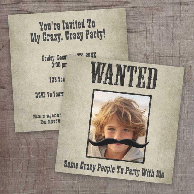 Efterlyst Affisch - Flytta mustaschen Inbjudningar (Wanted - Wild West Theme Party)