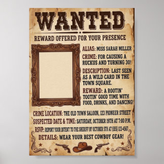 Efterlyst Affisch – Vintage Western Cowboy Stil