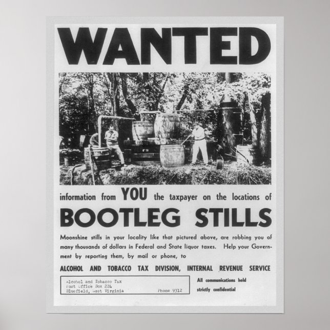 Efterlyst: Svartmarknadsdestillerier, 1949. Vintag Poster (Framsidan)