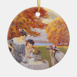 Eftermånte te i parken julgransprydnad keramik