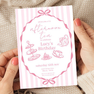Eftermiddag Tea Birthday | Rosa Tea Party Inbjudningar