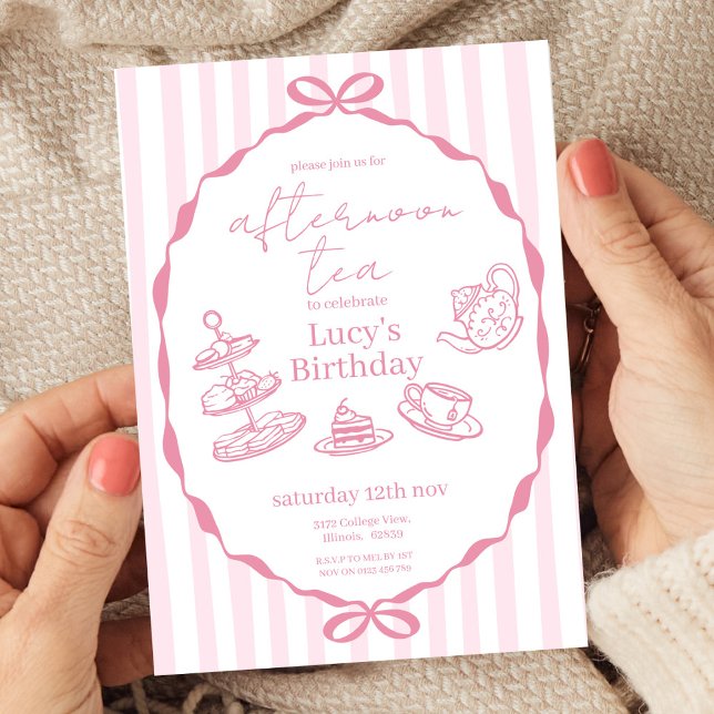 Eftermiddag Tea Birthday | Rosa Tea Party Inbjudningar (Skapare uppladdad)