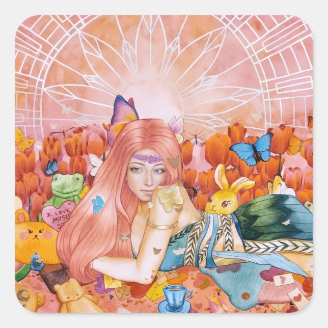 Eftermiddagen Fyrkantigt Klistermärke (Framsida)