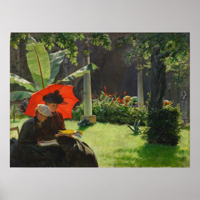 Eftermiddagen i Cluny Garden av Charles Curran Poster (Framsidan)
