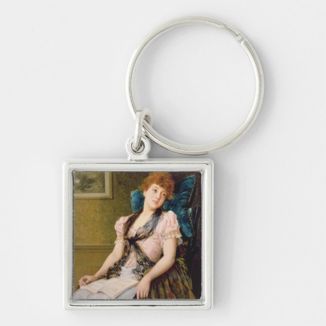 Eftermiddagen vilar fyrkantig silverfärgad nyckelring (Framsidan)