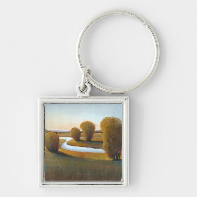 Eftermiddagsljus V Fyrkantig Silverfärgad Nyckelring (Framsidan)