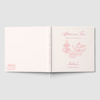 Eftermiddagste Bröllopsdusch Rosa Handritad Gästböcker