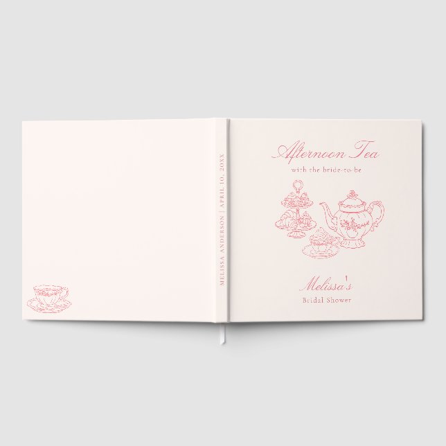 Eftermiddagste Bröllopsdusch Rosa Handritad Gästböcker (Full)