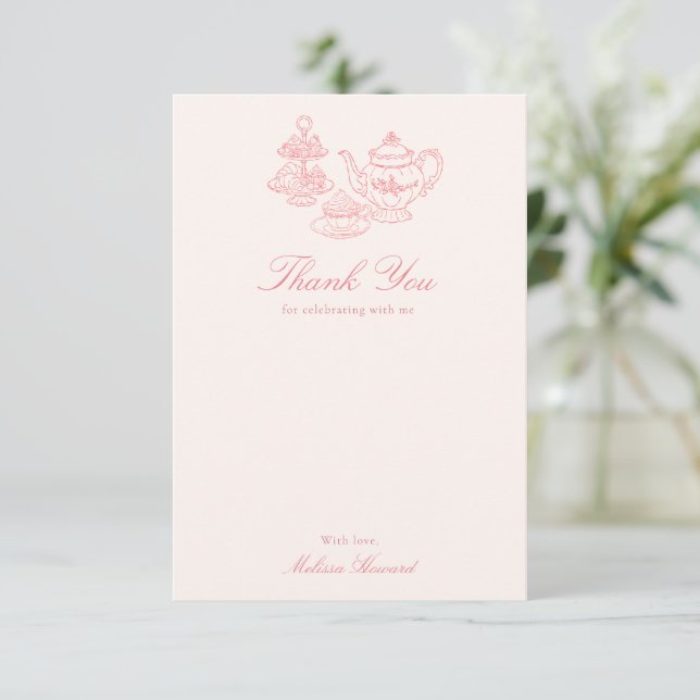 Eftermiddagste Bröllopsdusch Rosa Handritad Tack Kort (Stående Fram)