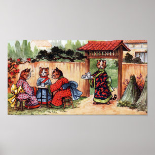 Eftermiddagste i en japansk trädgård, Louis Wain Poster