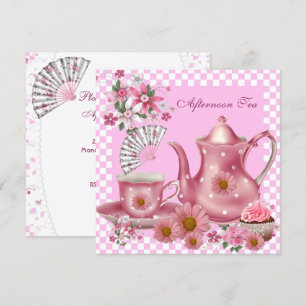 Eftermiddagstea Cupcake Rosa Blommig Tekanna Fläkt Inbjudningar