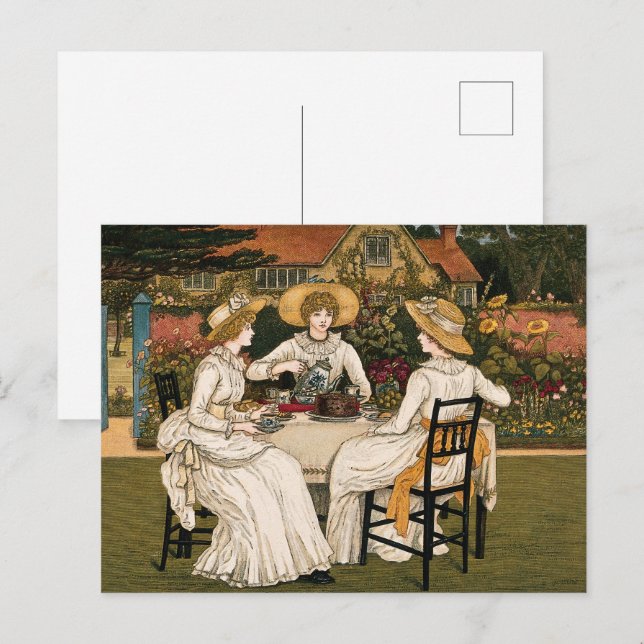 Eftermiddagstest i Garden, Tea, Cake& Vänskap Art Vykort (Fram/baksida)