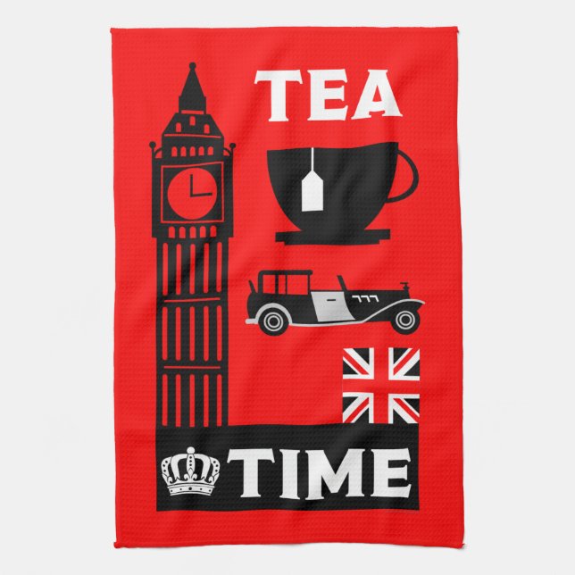 Eftermiddagstid British Tea Party Kökshandduk (Vertikal)
