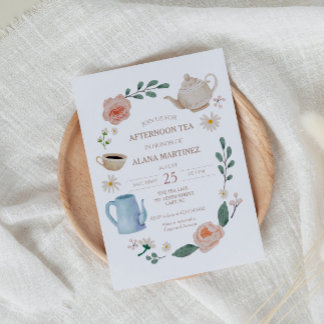 Eftermiddagstid Inbjudan till tea Baby Shower