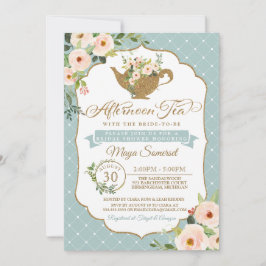 Eftermiddagstid Möhippa av tea Turcos Blue-Blommig Inbjudningar
