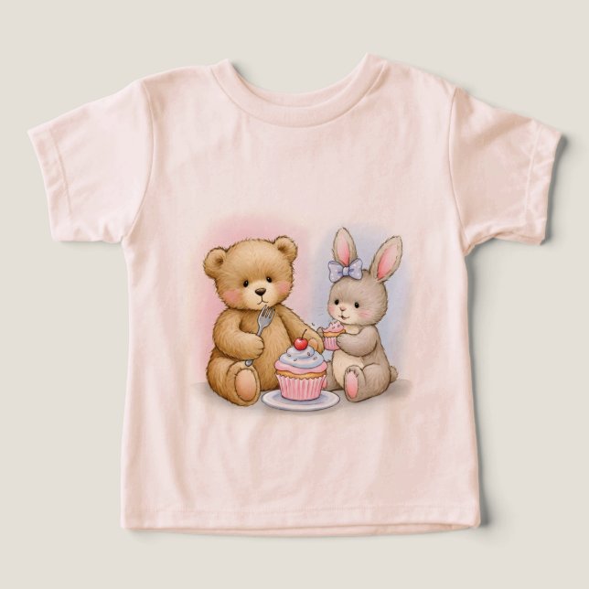 Eftermiddagstid Snack, Teddy och Rabbit T Shirt (Design Framsida)