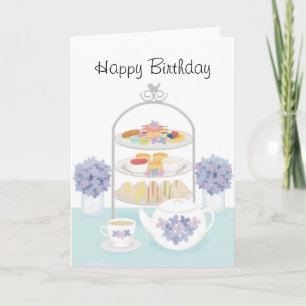 Eftermiddagstid Tea Birthday med Hydrangea Flowers Kort