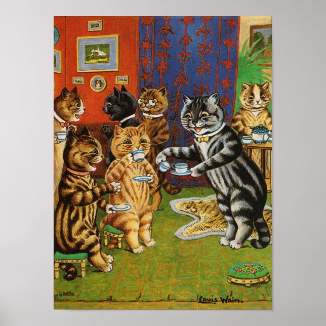 Eftermiddagstid Tea Cats, Louis Wain Poster (Framsidan)