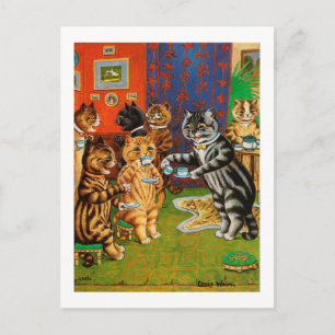 Eftermiddagstid Tea Cats, Louis Wain Vykort