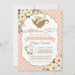 Eftermiddagstid Tea Luxury  Rosa Blommigt Baby Sho Inbjudningar